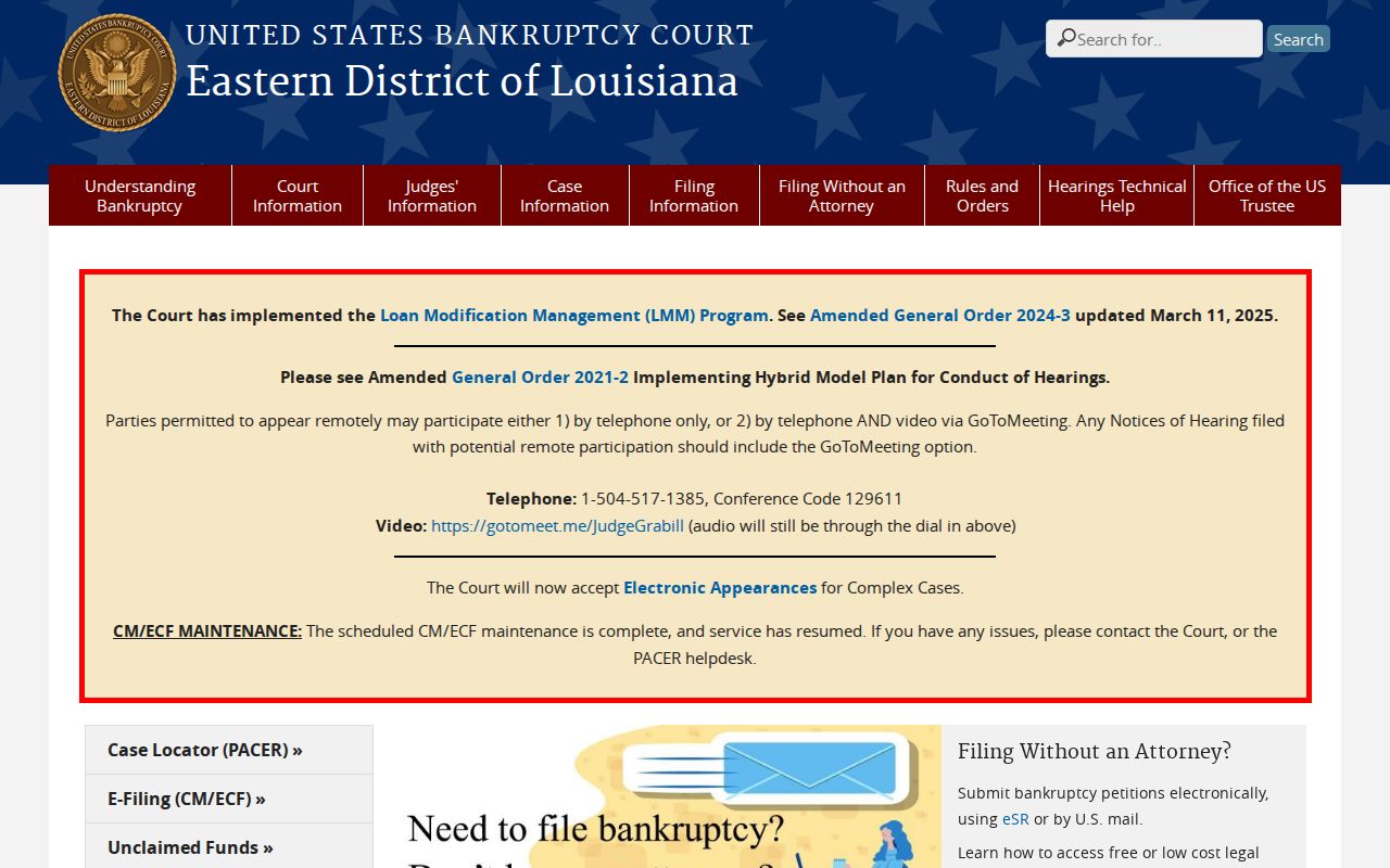 Norco court docket federal Eastern District of Louisiana case access route