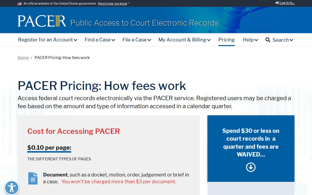 Norco court docket PACER fee and federal record access guidance