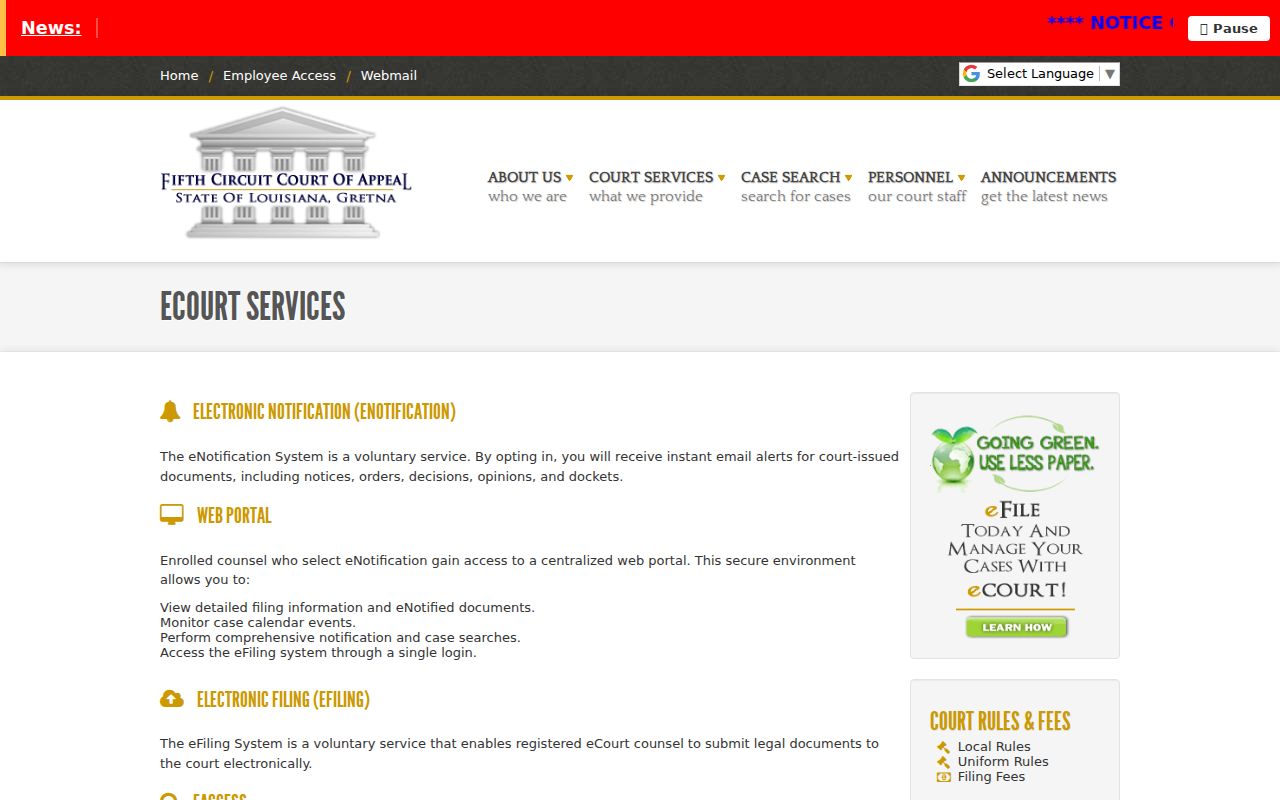 St. Charles Parish case search source for the Louisiana Fifth Circuit eCourt portal