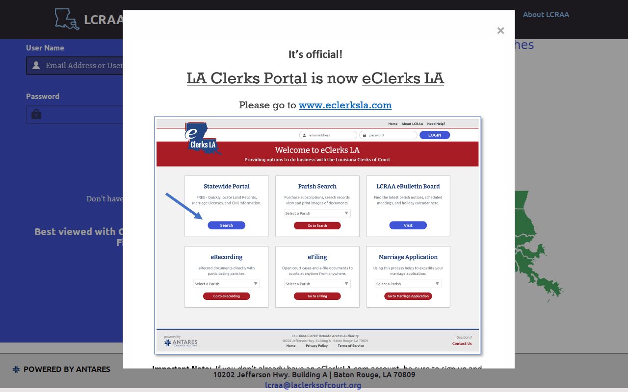 St. Charles Parish civil docket LCRAA account login portal