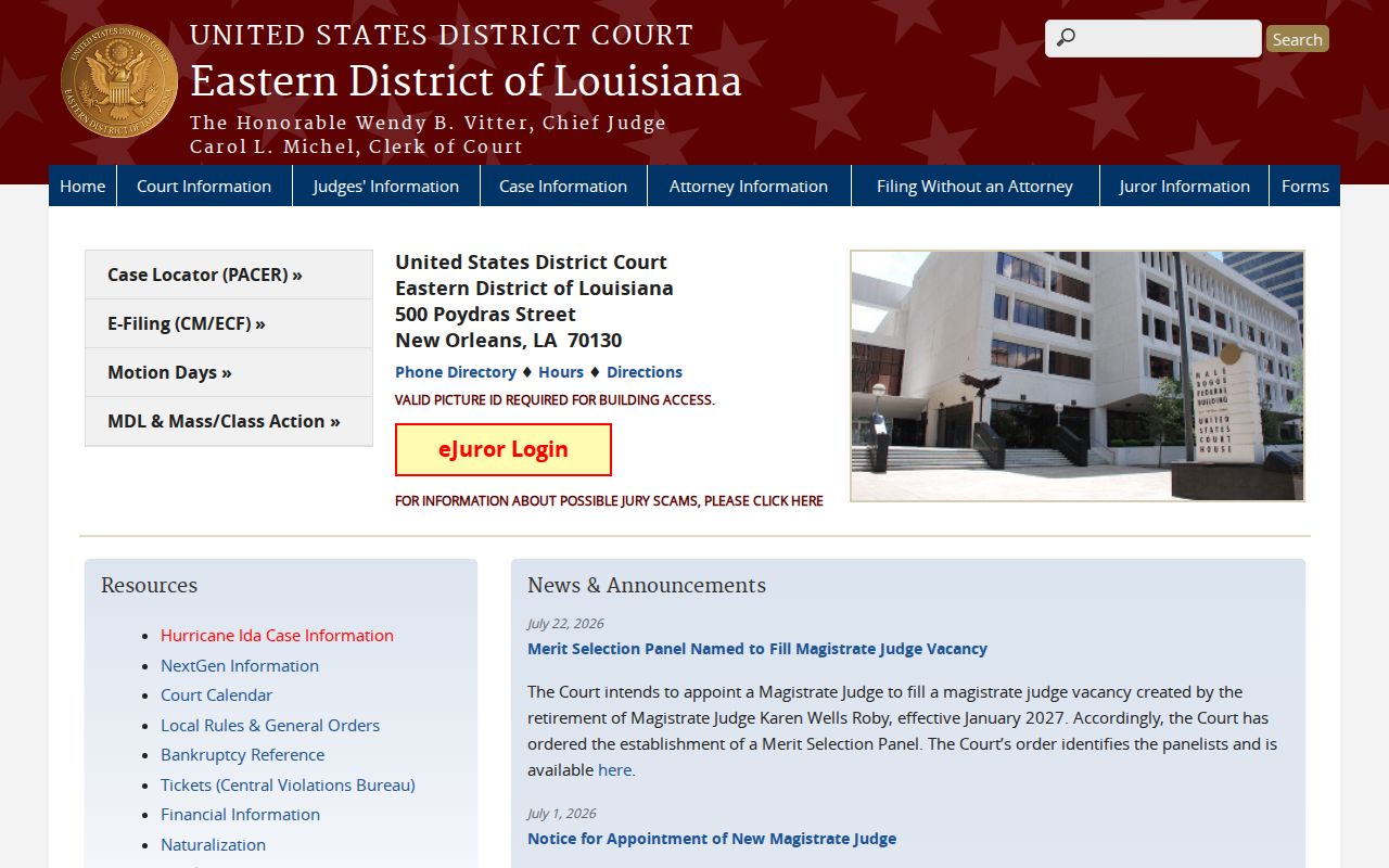 St. Charles Parish court records Eastern District of Louisiana federal court