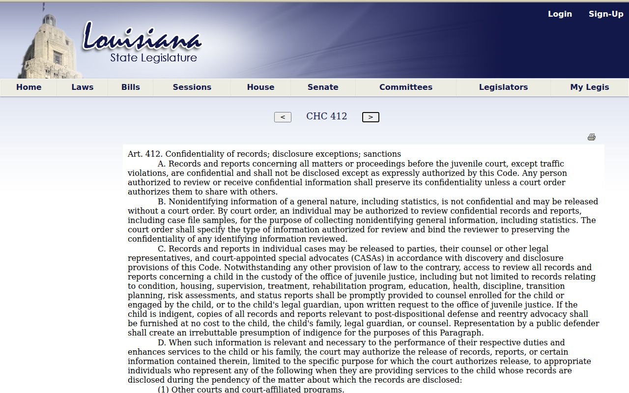 St. Charles Parish court records Louisiana juvenile record confidentiality statute