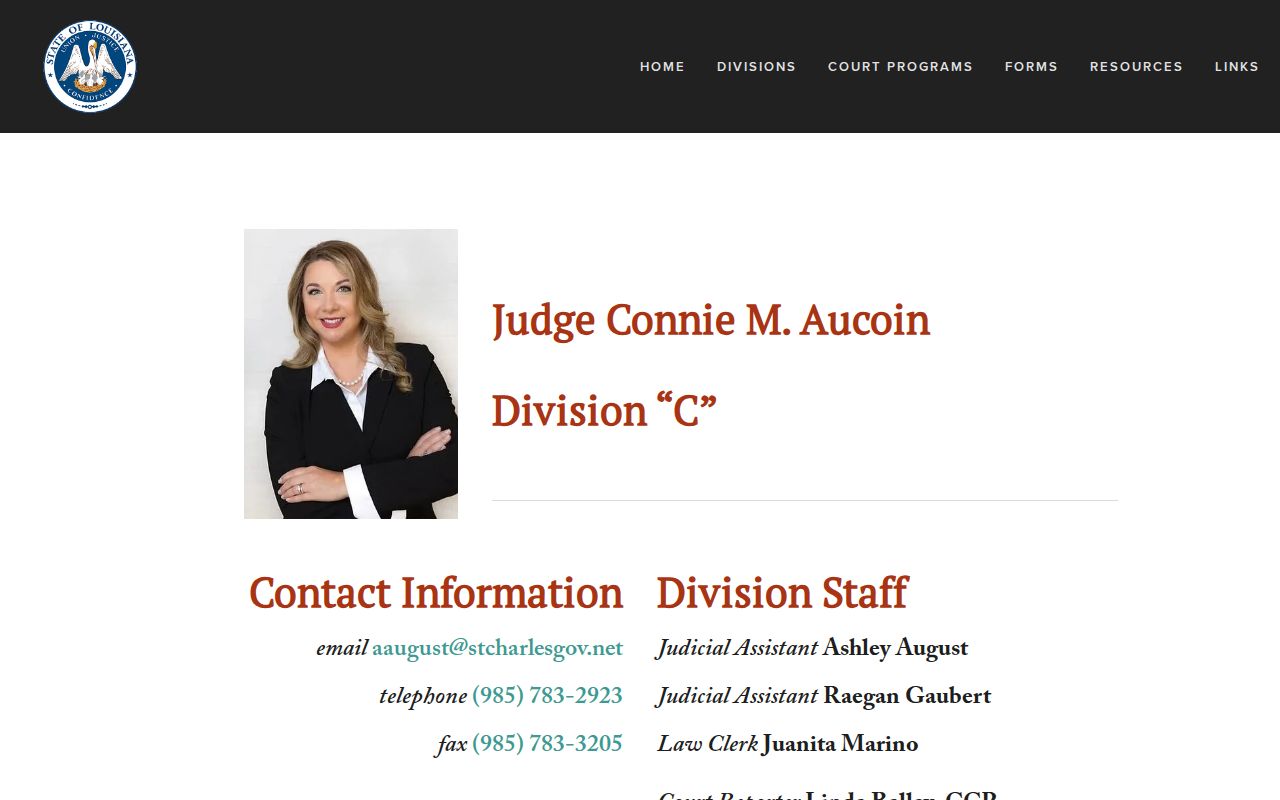 St. Charles Parish criminal docket 29th JDC Division C staff page