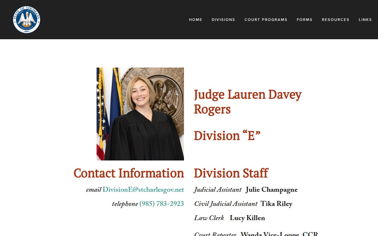 St. Charles Parish criminal docket 29th JDC Division E staff page