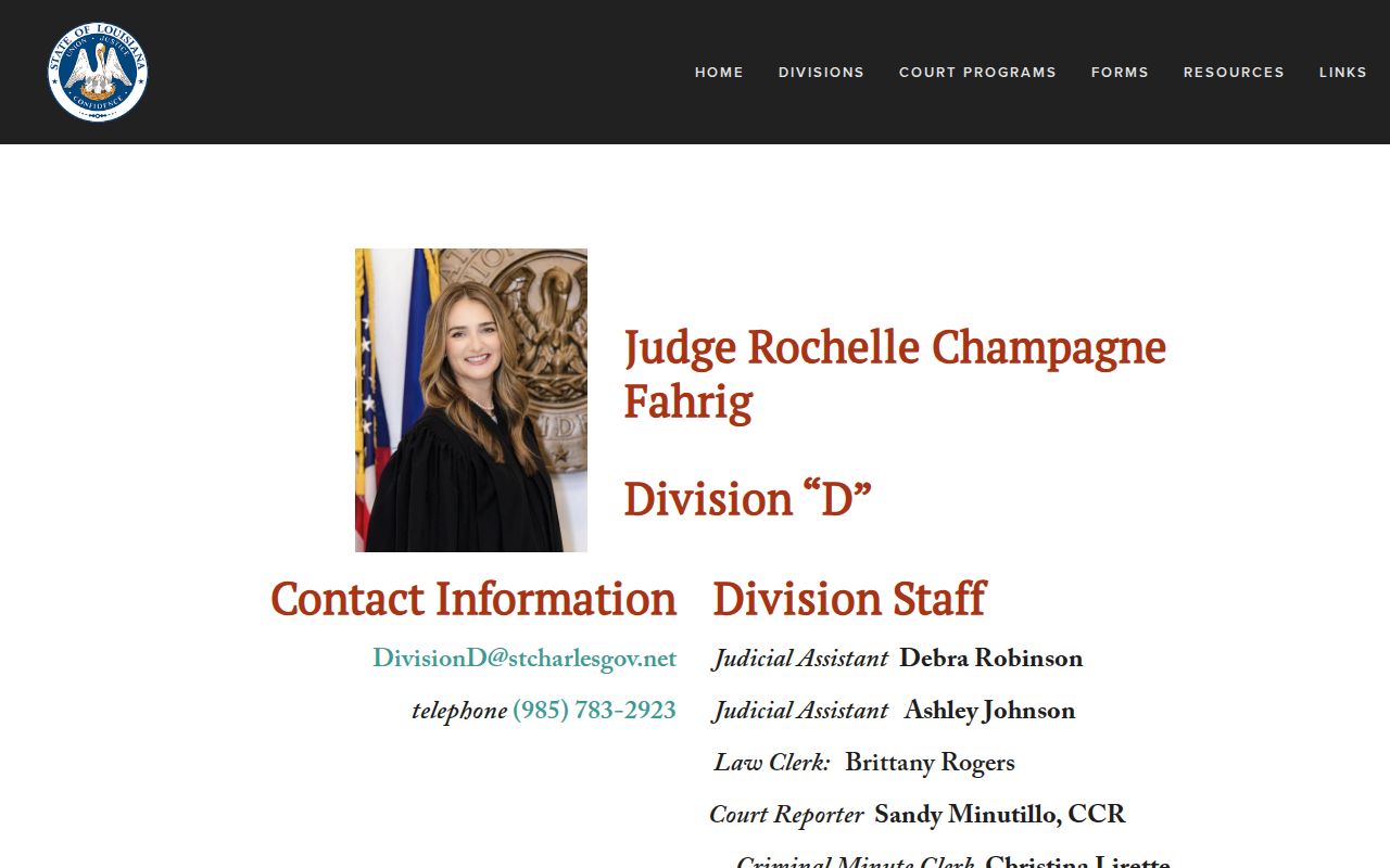 St. Charles Parish criminal docket 29th JDC Division D staff page
